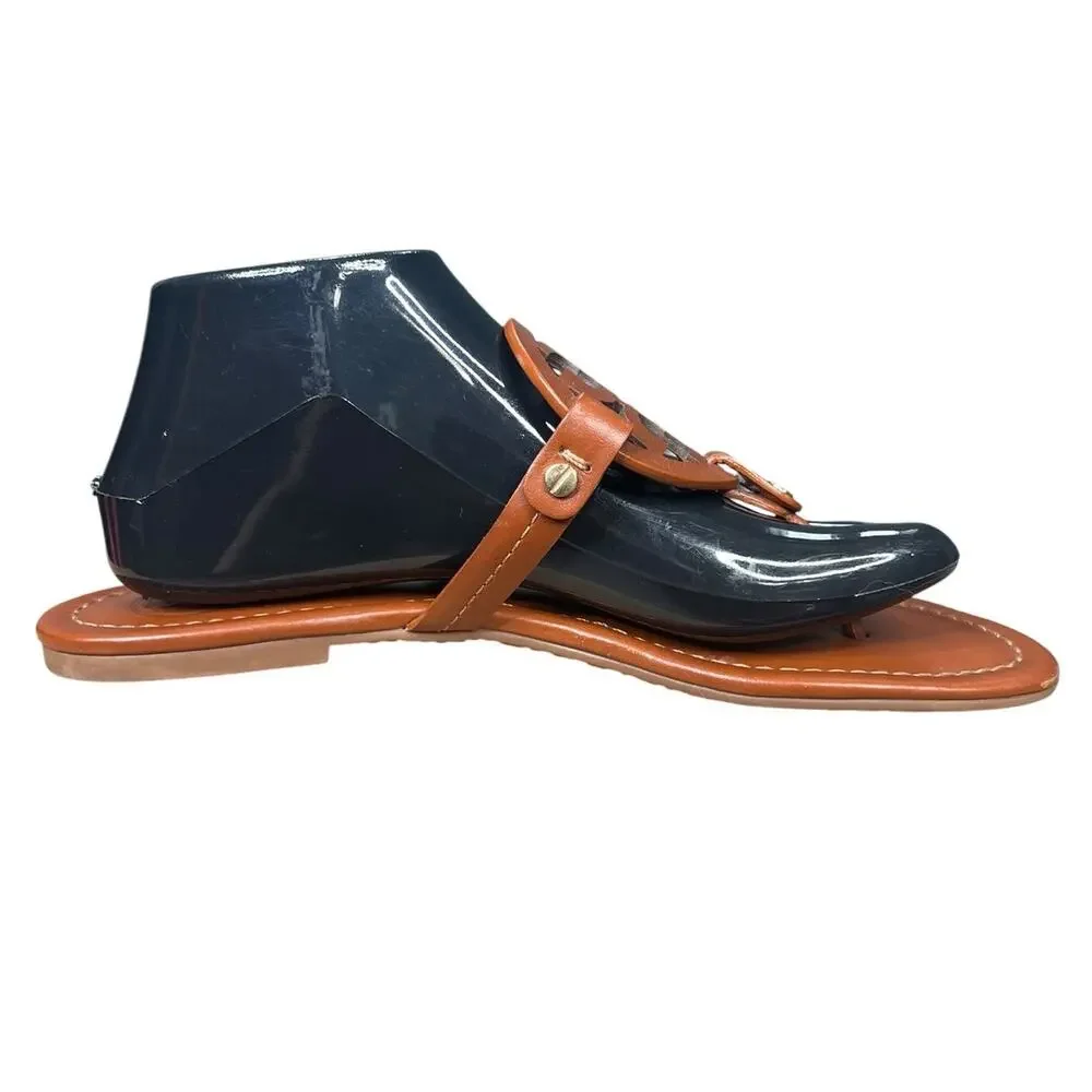 Tory Burch Miller Flat Brown Leather Thong Sandals Size 9.5